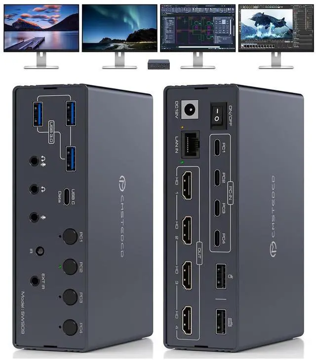 Main image of AUTYUE USB C KVM Switch 4 Computers 4 Monitors, KVM Docking Station for M1 M2 M3 M4 with Displaylink Technology, 4K@60Hz HD-MI KVM Multi-Monitor Extended/Mirrored Display Out for Windows Mac OS