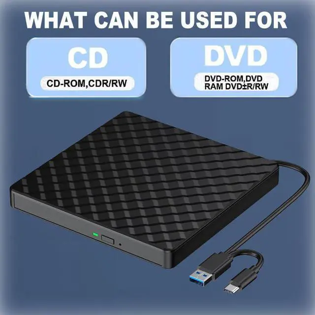 Alt view image 7 of 7 - AUTYUE External DVD Drive, USB 3.0 Type-C External CD/DVD Drive, Portable CD DVD +/-RW Burner
Reader for Laptop Desktop PC Windows 11/10/8/7 Linux Mac OS, Plug and Play Slim Optical DVD Drive