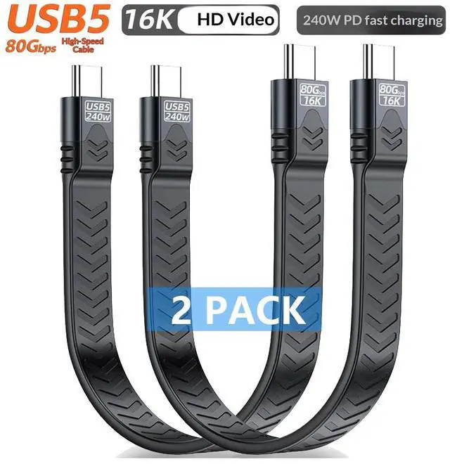 Main image of AUTYUE USB5 USB-C to USB-C Short Flat Cable Compatible with Thunderbolt 5/4/3, 240W PD Fast Charging, 80Gbps Data Transfer, 16K Video, USB 5 Cable for iPhone 17/16 Pro Max,MacBook,SSD,Docking,eGPU