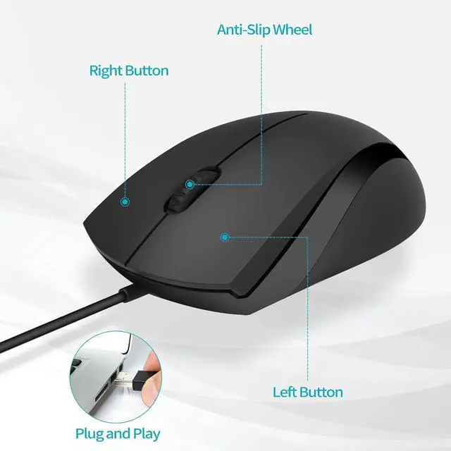 Alt view image 2 of 7 - AUTYUE Silent Mouse, USB Wired Mouse, 1000 DPI 5ft Cord Quiet Button Optical Computer Mouse, Left Right Hand Use, for Laptop Chromebook Mac Notebook, Matte Black