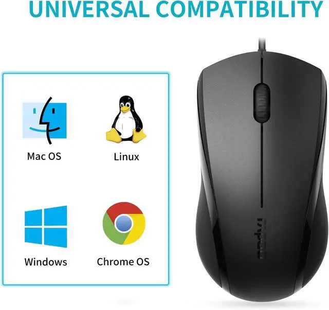 Alt view image 4 of 7 - AUTYUE Silent Mouse, USB Wired Mouse, 1000 DPI 5ft Cord Quiet Button Optical Computer Mouse, Left Right Hand Use, for Laptop Chromebook Mac Notebook, Matte Black