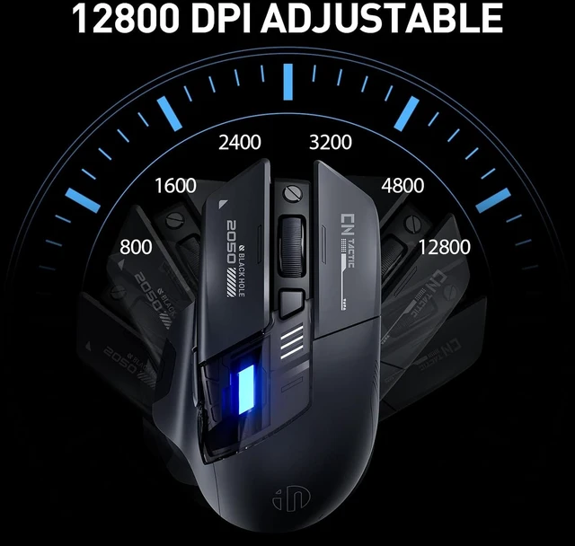 Alt view image 6 of 6 - AUTYUE A9 V2 Explorer Wireless Gaming Mouse, Tri-Mode, Rechargeable
2.4G/Type-C Wired/Bluetooth Wireless Mouse, 12800 DPI, RGB light, visible battery indicator, Gaming Mice for Laptop/PC/Computer