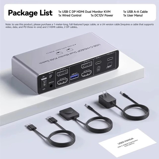 Alt view image 7 of 7 - AUTYUE USB C HDMI Displayport KVM Switch for 1 Laptop & 1 Desktop PC Share 2 Monitors, 4K@60Hz Dual Monitors Type C HDMI + Displayport KVM Switches with 100W PD for 1 PC 1 Laptop Share Mouse Keyboard