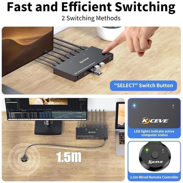 Alt view image 4 of 7 - AUTYUE USB C KVM Switch 2 Monitors for 1 Desktop and 1 Laptop
PD 100W, 4K@60Hz, MST, USB 3.0 KVM Switch 2 Monitors 2 Computers USB C Displayport HDMI, Wired Remote (USB-C 2 in 2 out)
