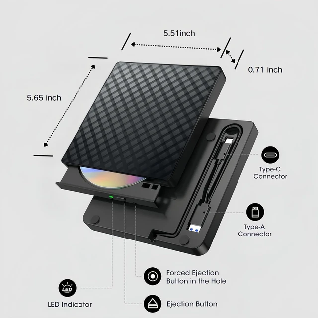 Alt view image 4 of 7 - AUTYUE USB 3.0 & Type-C Blu Ray Burner, Portable USB External Blu-ray DVD Drive, External Blueray/ CD DVD Drive for PC Supports Read/Burn, Versatile Blu Ray Writer Compatible with Windows/Linux/MacOS