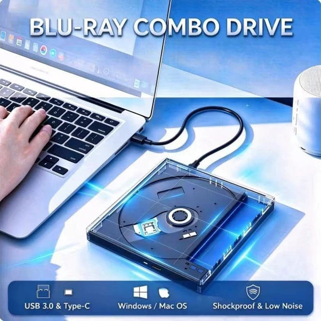 Alt view image 7 of 7 - AUTYUE USB 3.0 & Type-C Blu Ray Burner, Portable USB External Blu-ray DVD Drive, External Blueray/ CD DVD Drive for PC Supports Read/Burn, Versatile Blu Ray Writer Compatible with Windows/Linux/MacOS