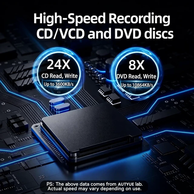 Alt view image 6 of 7 - AUTYUE USB 3.0 & Type-C Blu Ray Burner, Portable USB External Blu-ray DVD Drive, External Blueray/ CD DVD Drive for PC Supports Read/Burn, Versatile Blu Ray Writer Compatible with Windows/Linux/MacOS