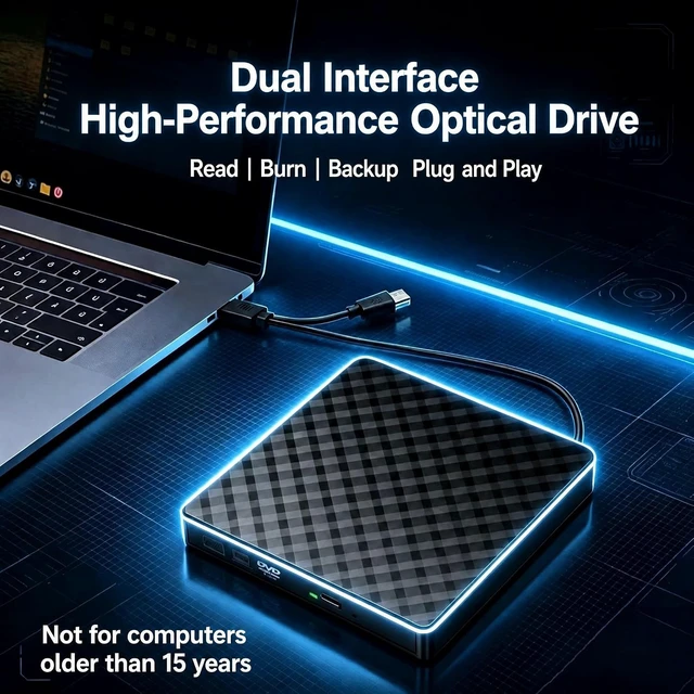 Alt view image 2 of 7 - AUTYUE USB 3.0 & Type-C Blu Ray Burner, Portable USB External Blu-ray DVD Drive, External Blueray/ CD DVD Drive for PC Supports Read/Burn, Versatile Blu Ray Writer Compatible with Windows/Linux/MacOS