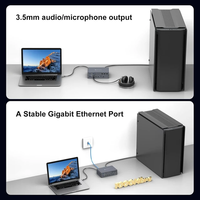 Alt view image 6 of 7 - AUTYUE USB C KVM Switch KVM Docking Station 3 Computers 4 Monitors for M1 M2 M3 M4 with Displaylink Technology, 4K60@Hz HDMI KVM Switches Multi-Monitor Extended/Mirrored Display Out for Windows Mac OS