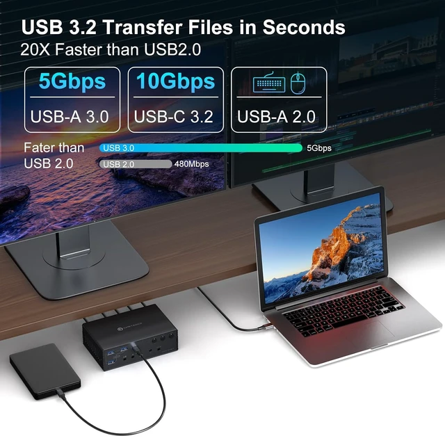 Alt view image 5 of 7 - AUTYUE USB C KVM Switch KVM Docking Station 3 Computers 4 Monitors for M1 M2 M3 M4 with Displaylink Technology, 4K60@Hz HDMI KVM Switches Multi-Monitor Extended/Mirrored Display Out for Windows Mac OS
