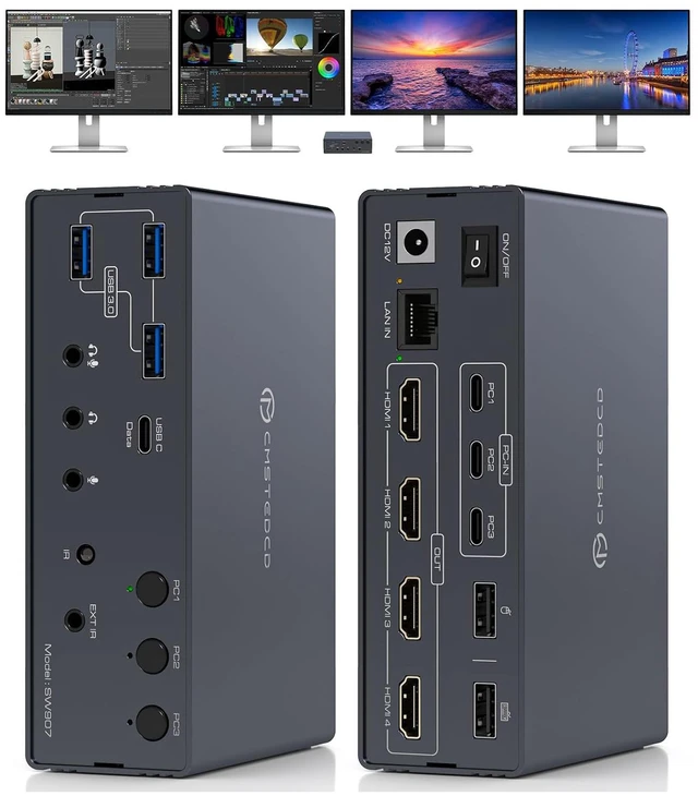 Main image of AUTYUE USB C KVM Switch KVM Docking Station 3 Computers 4 Monitors for M1 M2 M3 M4 with Displaylink Technology, 4K60@Hz HDMI KVM Switches Multi-Monitor Extended/Mirrored Display Out for Windows Mac OS