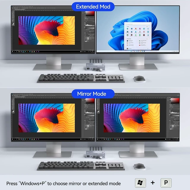 Alt view image 5 of 7 - AUTYUE Dual Monitor HDMI USB 3.0 KVM Switch 2 Monitors 2 Computers, HDMI 4K@144Hz, 8K@60Hz EDID, HDMI2.1 KVM Switch 2 PCs share Share 2 Monitors and 4 USB 3.0 Devices Keyboard Mouse, Wired Remote