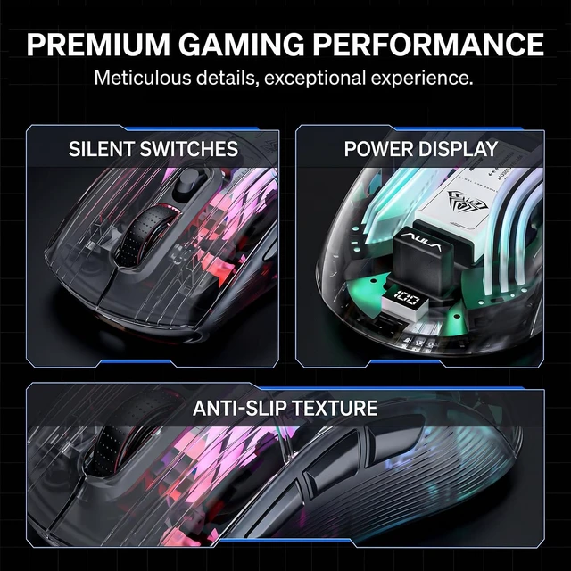 Alt view image 3 of 7 - AUTYUE Transparent Wireless Gaming Mouse, Tri-Mode RGB, Battery Display, Black
Tri-Mode 2.4G/Bluetooth/USB-C | RGB Magnetic Dock | Transparent Shell | 4000 DPI | Silent Click | for PC, Mac, Laptop