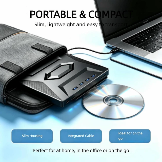 Alt view image 4 of 7 - AUTYUE USB 3.0 Type C External CD/DVD Drive with SD Card Reader & 4 USB Ports, Portable DVD Player, External DVD Optical Disk Drive Compatible with Windows & Mac, CD-ROM burner, Portable and Compact