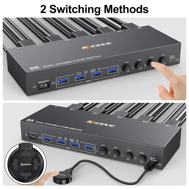 Alt view image 5 of 7 - AUTYUE 4x2 Dual Monitor Displayport KVM Switch 2 Monitors 4 Computers 4K@144Hz,
USB 3.0 DP KVM Switch 4 Computer Share 2 Monitors and 4 USB 3.0 Devices, 5Gbps, with Wired Remote and Power Adapter