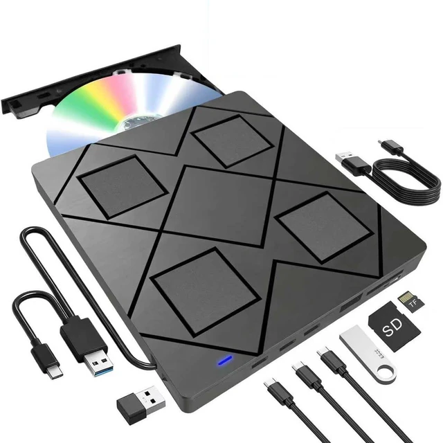 Main image of AUTYUE 8-in-1 Portable DVD Player for Laptop, External CD DVD Drive Featuring USB*2 /USB C*2,TF/SD Card Reader, USB 3.0 Type C CD/DVD +/-RW Burner,Compatible with Windows 11/10/ 8/7/XP, Linux, Mac OS