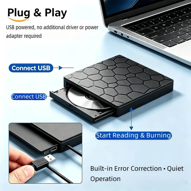 Alt view image 5 of 7 - AUTYUE External CD/DVD Drive for Laptop, Portable DVD Player, USB 3.0 Type C Ultra-Slim CD Burner External Optical Disk Drive with 4 USB Ports and SD/TF Card Reader Compatible with Windows, Linux, Mac