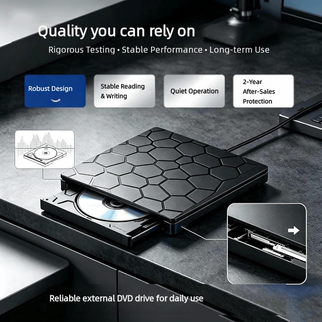 Alt view image 6 of 7 - AUTYUE External CD/DVD Drive for Laptop, Portable DVD Player, USB 3.0 Type C Ultra-Slim CD Burner External Optical Disk Drive with 4 USB Ports and SD/TF Card Reader Compatible with Windows, Linux, Mac