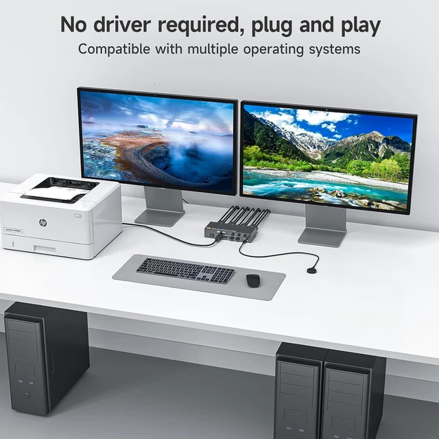 Alt view image 5 of 7 - AUTYUE HDMI + Displayport KVM Switch 3 Computers 2 Monitors, 8K@60Hz/4K@144Hz HDMI DP Dual Monitor KVM Switch for 3 PCs Share 2 Monitors, with 4 USB 3.0 Ports, Wired Remote and DC 12V Power Adapter