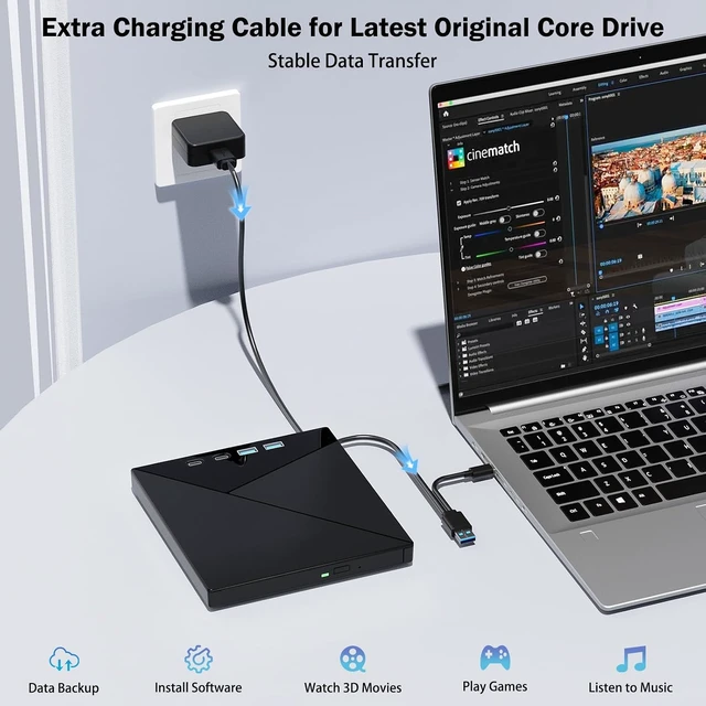 Alt view image 6 of 7 - AUTYUE 7 in 1 External 4K Blu Ray Drive for Laptop, 4K UHD Blu Ray Player,External Bluray Drive with USB 3.0 & Type-C, Portable DVD Burner 3D BD Player 4K Blu-ray Drive for Windows 7-11 MacOS Desktop