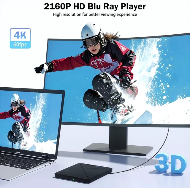 Alt view image 5 of 7 - AUTYUE 7 in 1 External 4K Blu Ray Drive for Laptop, 4K UHD Blu Ray Player,External Bluray Drive with USB 3.0 & Type-C, Portable DVD Burner 3D BD Player 4K Blu-ray Drive for Windows 7-11 MacOS Desktop