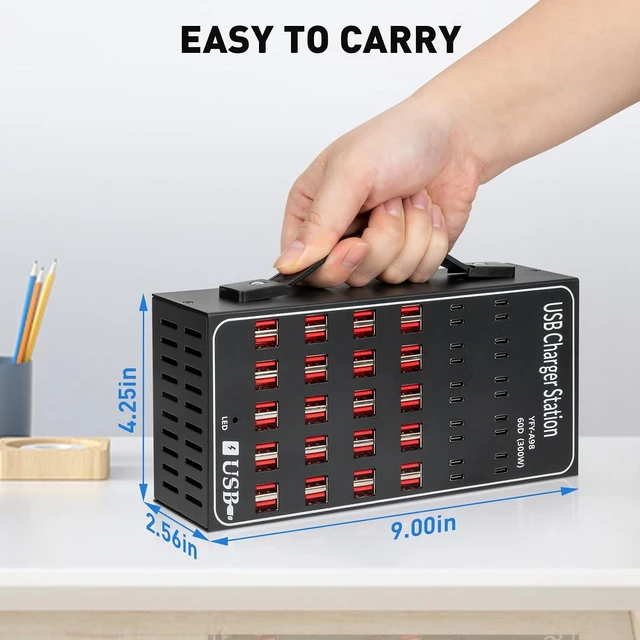 Alt view image 7 of 7 - AUTYUE Multiple USB Charging Station, 60 Ports USB (40 USB A & 20 USB C Port), 300W (60A) Fast USB Charger Station with Power Switch, Desktop USB C Charger Block Compatible with Phone iPad Tablet..