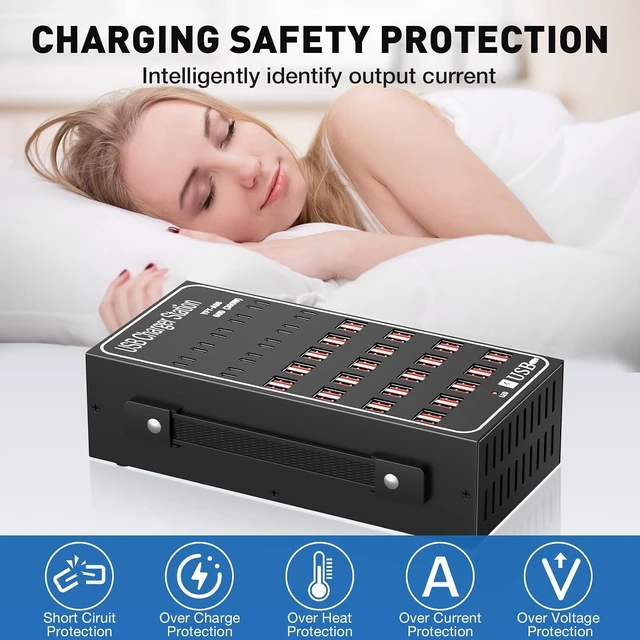 Alt view image 5 of 7 - AUTYUE Multiple USB Charging Station, 60 Ports USB (40 USB A & 20 USB C Port), 300W (60A) Fast USB Charger Station with Power Switch, Desktop USB C Charger Block Compatible with Phone iPad Tablet..