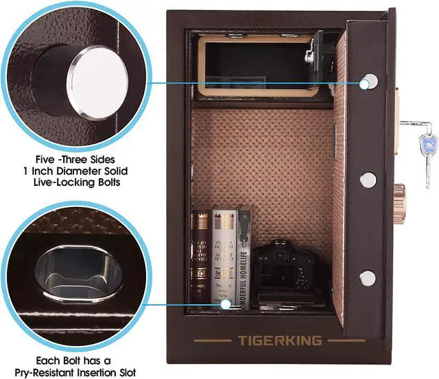 Alt view image 4 of 6 - TIGERKING Burglary Digital Security Safe Box for Home Office Double Safety Key Lock and Password Safes 3.47 Cubic Feet