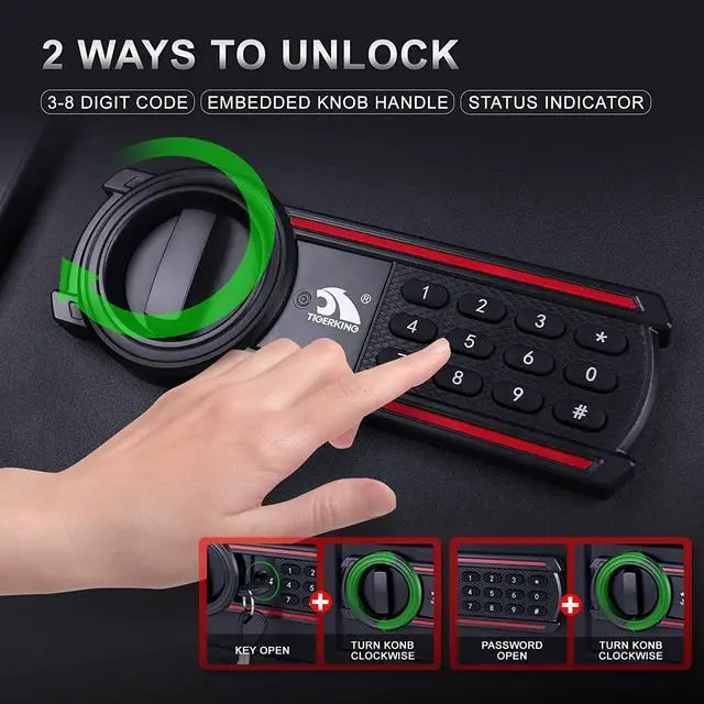 Alt view image 2 of 7 - TIGERKING Digital Keypad Safe Box, Small Safe Money Safe Lock Box Cabinet Safes, Solid Alloy Steel Office Hotel Home Mini Safe for Cash, Jewelry, Documents,0.5 Cubic Feet