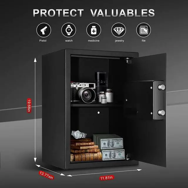 Alt view image 5 of 6 - TIGERKING Digital Keypad Safe Box, 1.8 Cubic Feet Home Safe with Removable Shelf, Lock Safe Money Safe, Solid Alloy Steel Cabinet Safes for Home, Office, Cash, Jewelry, Documents