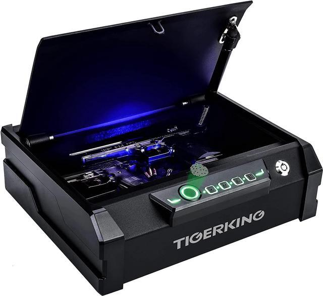 Main image of TIGERKING Gun Safe,Biometric Gun Safe for Pistols,Quick Access Pistol Safe with Mute Mode and Auto-Open Lid Device,Sturdy Fingerprint Portable Handgun Safe for Home,Bedside Nightstand,Car,Travel