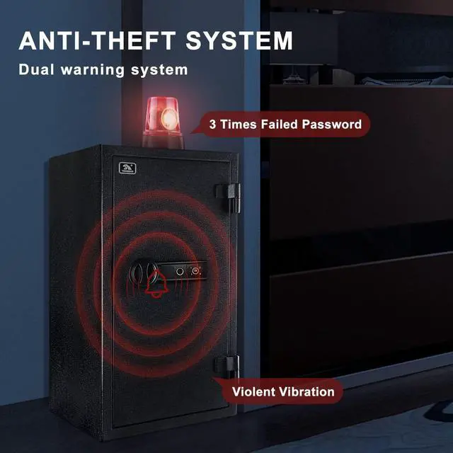 Alt view image 6 of 7 - TIGERKING 3.47 Cubic Feet Fireproof Safe, Safe Box with Fingerprint, Large Steel Money Safe Home Safe with Digital Lock for Home and Office