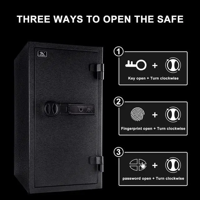 Alt view image 4 of 7 - TIGERKING 3.47 Cubic Feet Fireproof Safe, Safe Box with Fingerprint, Large Steel Money Safe Home Safe with Digital Lock for Home and Office