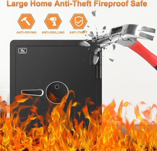 Alt view image 4 of 6 - TIGERKING 1 Hour Fireproof Safe with Fingerprint, Anti-Theft Safe Box with Digital Touchscreen Keypad Lock, Large Home Box for Valuables and Documents,23.62X17.32X17.72inchs