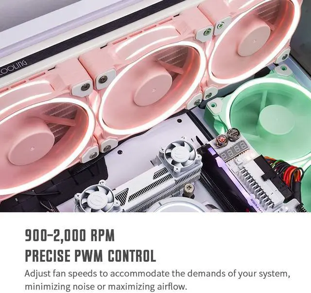 Alt view image 2 of 7 - D-COOLING ZF-12025 Pastel 120mm Case Fan White LED PWM Fan for PC Case/CPU Cooler (Piglet Pink)