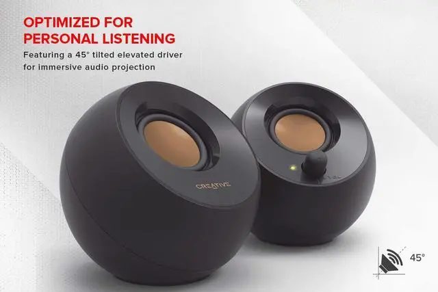 Alt view image 2 of 4 - Creative Pebble 2.0 USB-Powered Desktop Speakers with Far-Field Drivers and Passive Radiators for PCs and Laptops (Black)