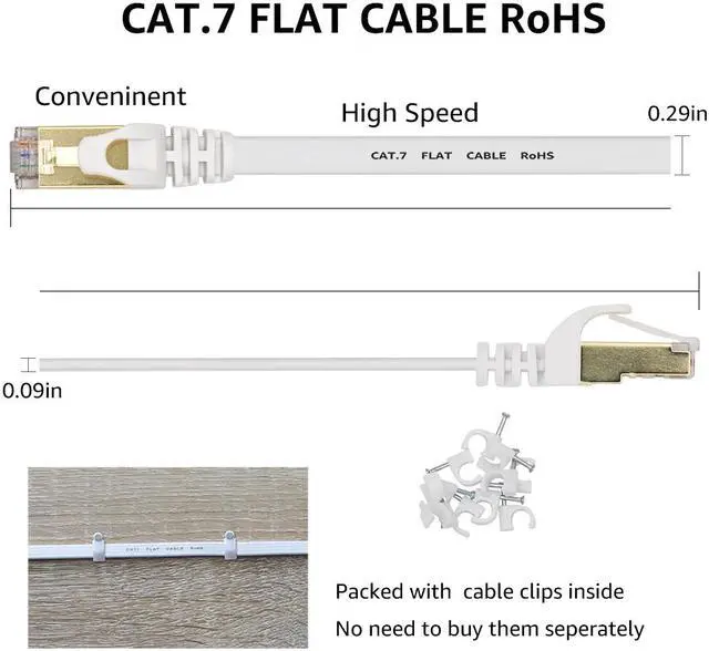 Alt view image 4 of 8 - Cat 7 Ethernet Cable 50 ft LAN Cable Internet Network Cord for PS4, Xbox, Router, Modem, Gaming, White Flat Shielded 10 Gigabit RJ45 High Speed Computer Patch Wire.