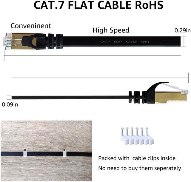 Alt view image 2 of 6 - Cat 7 Ethernet Cable 25 ft LAN Cable Internet Network Cord for PS4, Xbox, Router, Modem, Gaming, Black Flat Shielded 10 Gigabit RJ45 High Speed Computer Patch Wire.