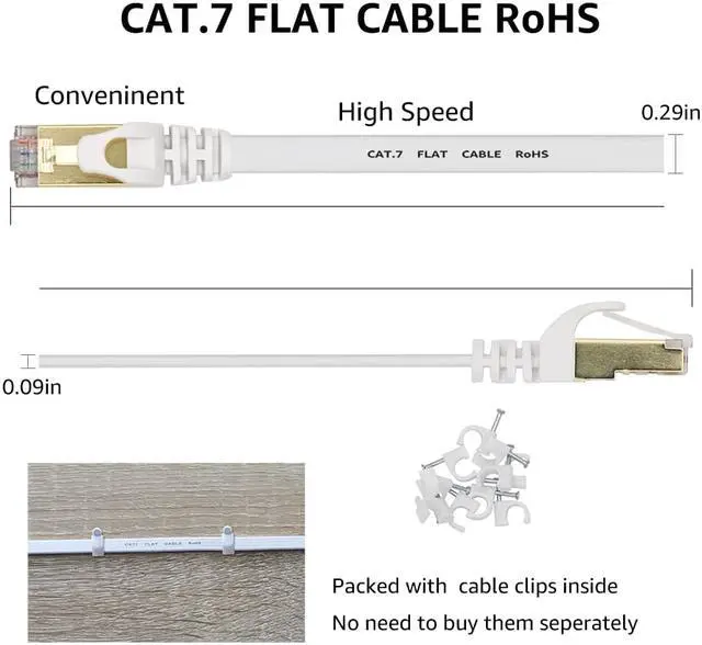 Alt view image 2 of 7 - Cat 7 Ethernet Cable 10 ft 2 pack LAN Cable Internet Network Cord for PS4, Xbox, Router, Modem, Gaming, White Flat Shielded 10 Gigabit RJ45 High Speed Computer Patch Wire.