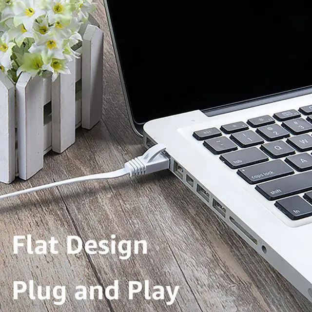 Alt view image 4 of 8 - Cat 6 Ethernet Cable 100 ft White Long Internet Network Cable High Speed Flat LAN Cable RJ45 Cord for Gaming Switch Modem Router Coupler