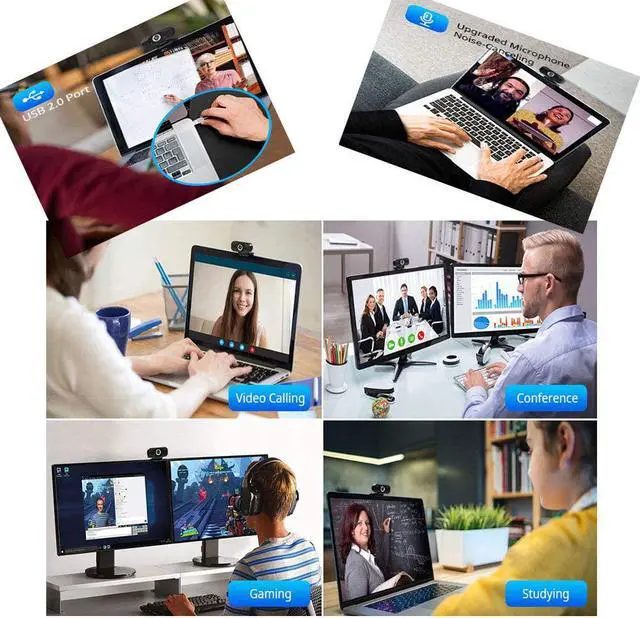Alt view image 3 of 7 - 1080P Full HD Webcam, Streaming Web Camera with Microphones, Webcam for Gaming Conferencing & Working, Laptop or Desktop PC, USB Computer Camera for Mac Xbox YouTube Skype etc