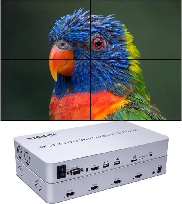 Main image of Video Wall Controller & Player 2x2 4K 3840x2160@30Hz Processor HDMI 1.4 HDCP 1.4 Support 2x2,1x2,1x4 Modes with 1 HDMI Input 4 HDMI Output