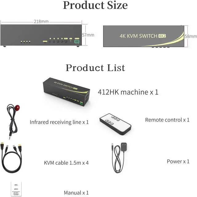 Alt view image 6 of 6 - HDMI KVM Switch 4 in 2 Out Dual Monitor Extended Display 4K@60Hz 4:4:4 with Audio and USB 2.0 Hub Sharing PC Monitor Keyboard Mouse Switcher