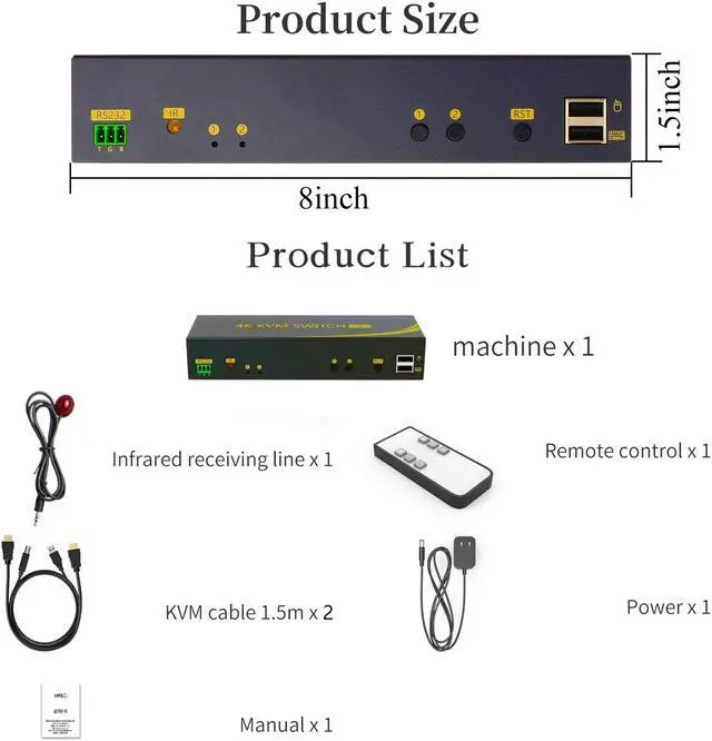 Alt view image 6 of 6 - HDMI KVM Switch 2 in 2 Out Dual Monitor Extended Display 4K@60Hz 4:4:4 with Audio and USB 2.0 Hub Sharing PC Monitor Keyboard Mouse Switcher
