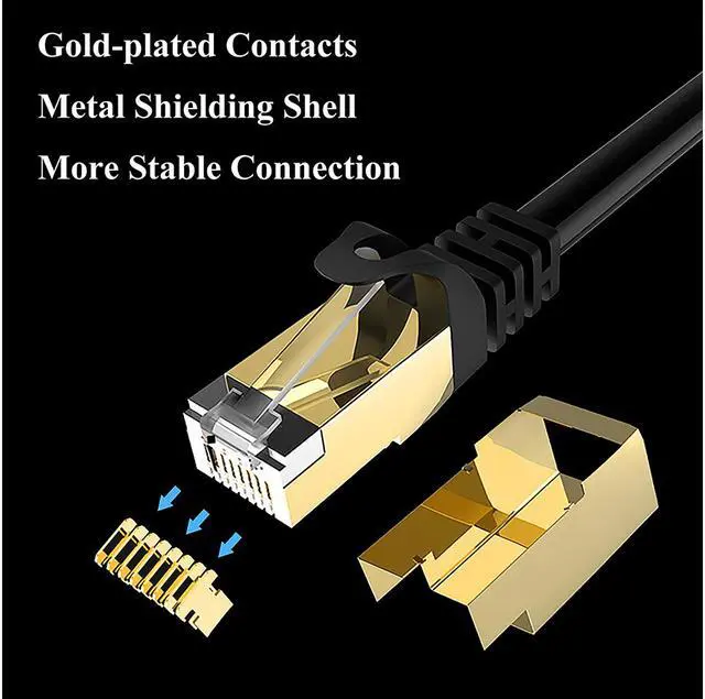 Alt view image 3 of 7 - Ethernet Cable 25 ft Cat 8 Outdoor 26AWG Fast Gigabit Ethernet LAN Cable LAN Wire Internet Cable Cord Shielded for Gaming, Modem, Camera, Router, PC,Laptop, PS4, Xbox Black