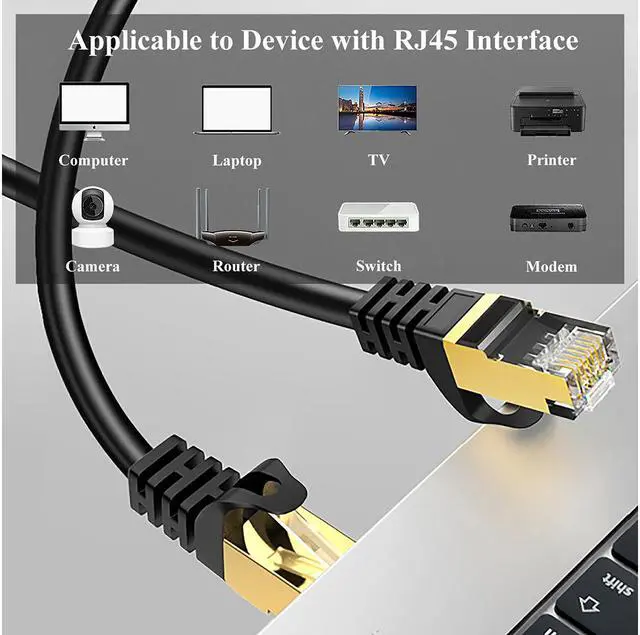 Alt view image 2 of 7 - Ethernet Cable 25 ft Cat 8 Outdoor 26AWG Fast Gigabit Ethernet LAN Cable LAN Wire Internet Cable Cord Shielded for Gaming, Modem, Camera, Router, PC,Laptop, PS4, Xbox Black