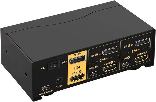 Alt view image 2 of 7 - 2 Port Dual Monitor KVM Switch HDMI + DisplayPort 4K 60Hz, 2x2 PC Monitor Keyboard Mouse Selector with Audio and 2 USB 2.0 HUB