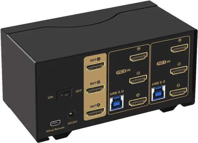 Alt view image 2 of 7 - USB 3.0 HDMI KVM Switch Triple Monitor 2 Port Extended Display 4K 60Hz with Cables and Audio 923HUA-3
