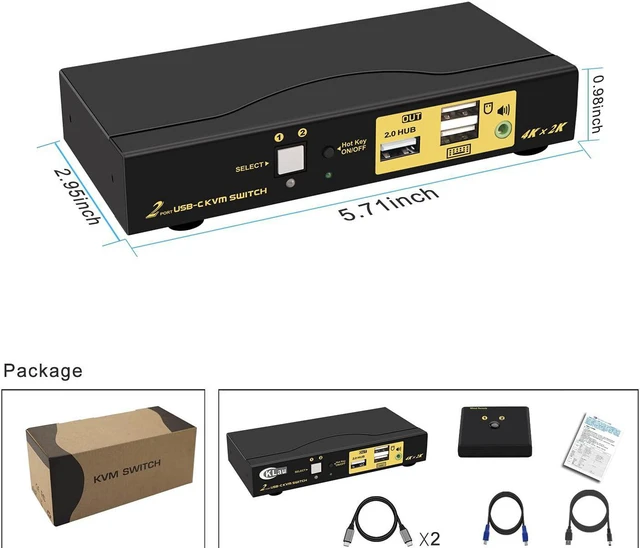 Alt view image 5 of 7 - USB Type-C KVM Switch, 2 Port USB-C KVM Switch with Cable Support Windows 10, Mac OS 10, Android 9.0 or Above