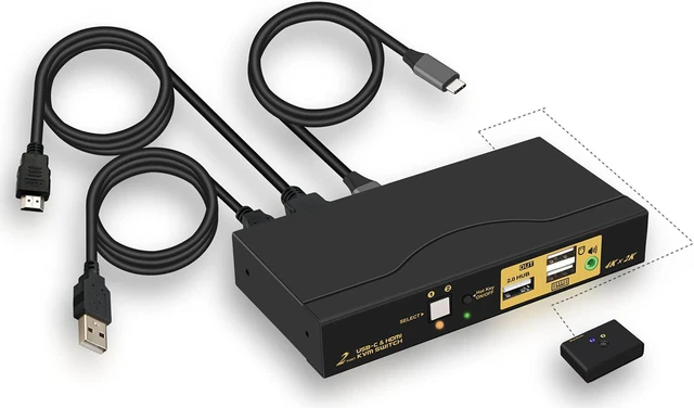 Main image of 2 Port USB Type-C + HDMI KVM Switch with Audio and Power Delivery Resolution Up to 4Kx2K@60Hz Support Windows 10, Mac OS 10, Android 9.0 or Above